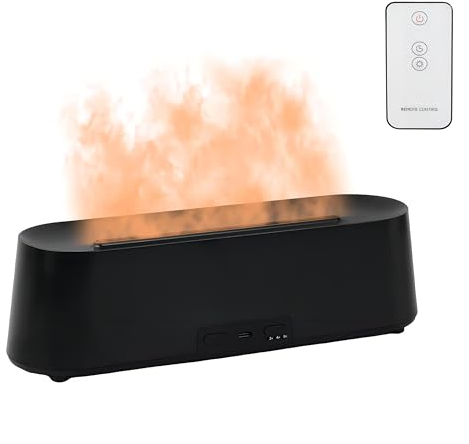 300ml Diffusore di Profumo, 7 Cambi Colori Diffusore di Oli Essenziali, Umidificatore d'aria ad Ultrasuoni, Diffusore di Aromaterapia con Effetto Fiamma, Diffusore di Aromi di Ambiente (Nero)