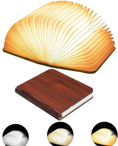 Ngtcglm Buchlampe aus Holz, 3 Farben, zusammenklappbar, über USB aufladbar, Buch-Lichter, beleuchtete Buchlampe, Dekoration, einzigartige Lampe, kreatives Geschenk für Buchliebhaber, XL-1865