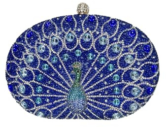 COROS Sac de Soirée en Forme de Paon Embrayage en Strass pour Femme Sacs à Main D'épaule de Mariée Diamond Pochette Portefeuille Élégant Sacs Fourre-Tout pour Ceremonie Fête Mariage Cocktail Bleu