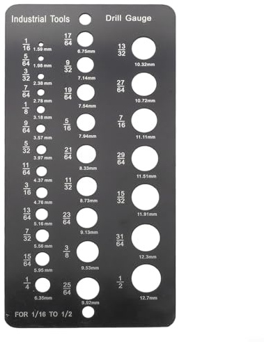 Oniissy Medidor de taladro de acero inoxidable, calibre métrico de 29 agujeros para broca de 1/16 a 1/2, para medición de tamaño de taladro, uso industrial