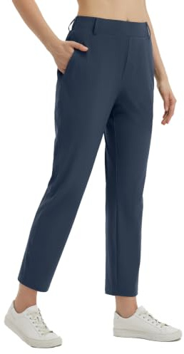 Baleaf Pantalon de golf pour femme extensible avec boucles de ceinture, poches à fermeture éclair, décontracté pour voyage, travail, vêtements d'affaires, protection UPF 50+', bleu marine, S