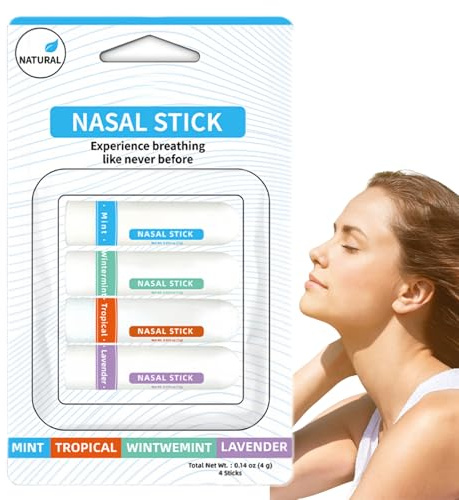 4PCS Nasal Stick,Aromatherapy Inhaler Made for Nasal Relief and Improving Nasal Breathing,Natural Nasal Inhaler,Portable Nasal Congestion Inhaler,Nose Strips for Breathing,Blocked Nose Relief