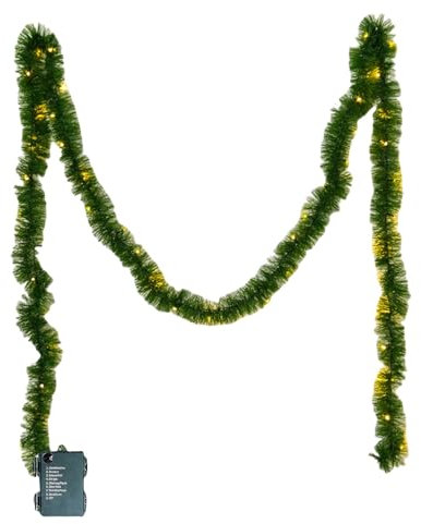5 m Kaminsims, Weihnachtsgirlande, Weihnachtsgirlande, Dekorationen, Weihnachtsmantelgirlande mit Lichtern, beleuchtete Girlande für Treppen, Kiefernnadel, Weihnachts-Kamingirlande, Heimdekorationen