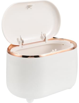 KITANDOVE Desktop Mülleimer Mit Druckdeckel Wasserdichter Tischabfalleimer Für Büro Küche Schlafzimmer Und Bad Kleiner Ovaler Kunststoff-abfalleimer Weiß