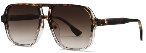 LOJUDI Retro solglasögon kvinnor män – 70-talet pilotglasögon fyrkantiga vintage glasögon stora glas solglasögon män kvinnor för UV 400 skydd, Leopard/Gradient brun