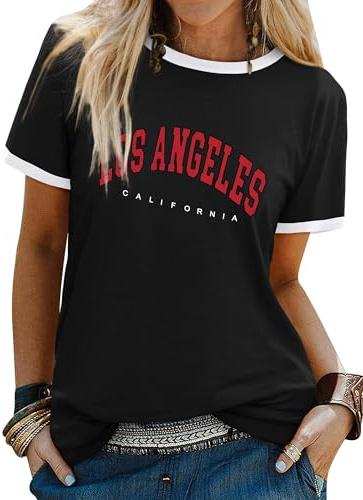Dresswel Women Retro Los Angeles California T-Shirt Vintage Graphic T Shirts for Women UK Crewneck Short Sleeve Summer Tee Tops for Ladies