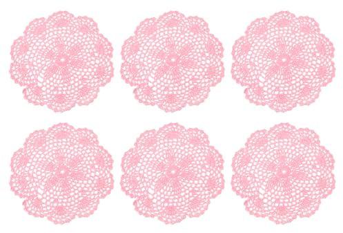 QUARKZMAN Mantelitos de Ganchillo, 6 Unidades de 8 - Posavasos de Ganchillo Hechos a Mano de Algodón, Posavasos Redondos de Encaje con Patrones Florales (Rosa)