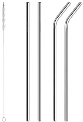 Yuannee Wiederverwendbar Lange Strohhalme,5 PCS Edelstahl Strohhalme mit Reinigungsbürsten Metallstrohhalme Trinkhalm Waschbar Strohhalme 31 cm Extra Lange Strohhalme für Smoothie Milchshake