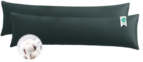 Aisbo Seitenschläferkissen Bezug 40 x 145 Baumwolle 2er Set Anthrazit - weiche Kissenbezug 40x145 Grau mit Reißverschluss, 40x145cm Pillow Cover Pillowcase