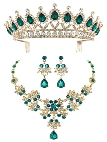 DEARMAMY Parure Bijoux Couronne Mariage Avec Collier Et Boucles D'Oreilles Élégants Accessoires Costume Femme 15X15X6Cm Cadeau Fête Spéciale