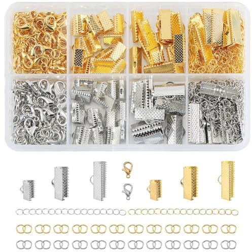 SOFPLATE 1 scatola 391 pezzi Kit Braccialetto Nastro Cordone Estremità Crimps chisusura A Pizzico In Pelle con Fermagli A Moschettone Anello di Salto Estensori per Catena per Accessori per La Creazion