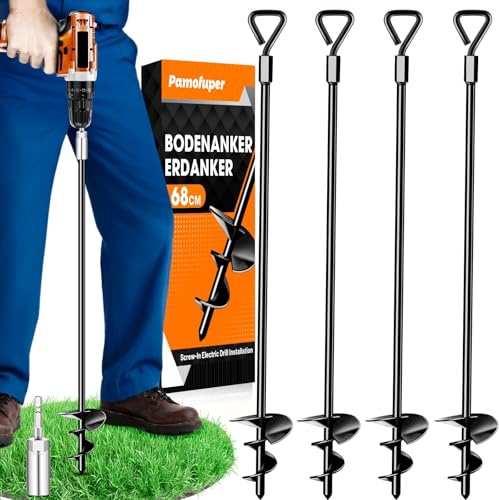 Anclajes para el Suelo, estacas para Tiendas de campaña, Anclajes para trampolín, Resistentes en Paquete de 4, estacas para Tiendas de campaña Vientos Fuertes, cobertizos, Columpio (60cm X 4)