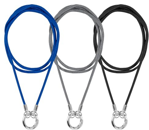ANNASAMDO 3 Stück Brillenkette Nylonseil Edelstahl Unisex | 44,5 cm lang 15 g leicht. 3 Farben: Schwarz Blau Grau. Bequem ohne Etui nutzbar. Passt zu Sonnen- und Lesebrillen.