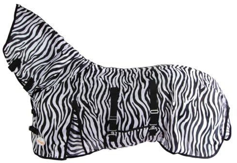 Marengos - reißfeste Zebra Fliegendecke – Schwarz/Weiß – 135cm | Decke für Pferde mit Halsteil & Bauchlatz – robuste, atmungsaktive Ekzemerdecke – Schutz vor Insekten – Pferdedecke