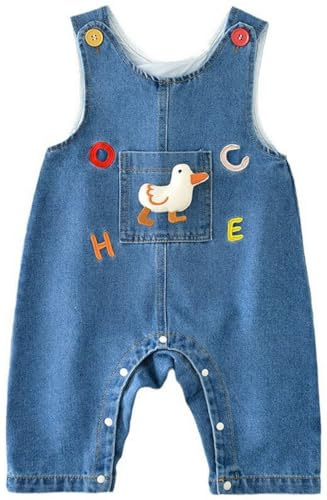 AOOPOO Salopette Bimba da Lavoro Neonate Tuta in Jeans alla Moda con Motivo a Rana, Bambina Tuta Salopette in Denim Tutina Carino Neonata Pantaloni Jeans per Bebè 0-3 Anni
