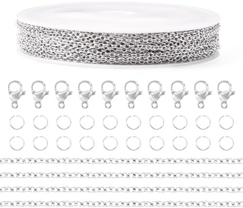 FASHEWELRY - 10 m 304 rostfritt stål länkkedjor, tunna flätade länkkedjor, metallkedja för spolförlängning för gör-det-själv armband och