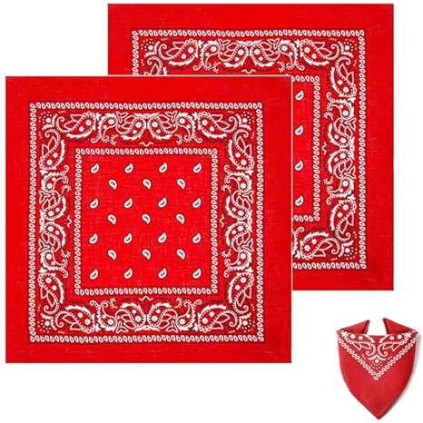JJiaoLinin Bandana, 2 st Paisley Bandana, Ansiktsmask för Halloween Kostymer, för Kvinnor, Män, Barn, Cykling Fiske Vandring (55 x 55 cm, röd)