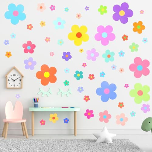YUXMU 63 Stück Blumen Wandaufkleber, 6 Größen Bunte Blumenaufkleber Wasserdichte Wandaufkleber, Selbstklebend Blumen Wall Stickers für Küche, Bad, Auto, Kinderzimmer, Wohnzimmer, Schlafzimmer
