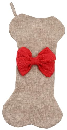 Alipis Weihnachtsstrumpf Jute Mit Hundeknochenmotiv Und Roter Schleife Weihnachtsdeko Anhänger Mit Aufhängeseil Für Kamin Und Baum