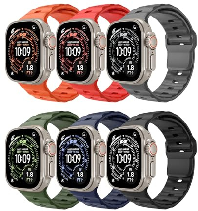 TiMOVO 6 Pièces Sport Bracelet Compatibles avec Apple Watch Ultra 3/2/1 49 mm 46 mm 45 mm 44 mm 42 mm, Bracelet Silicone pour iWatch Series 11 10 9 8 7 6 5 4 3 2 1 SE 3 SE 2 pour Hommes Femmes