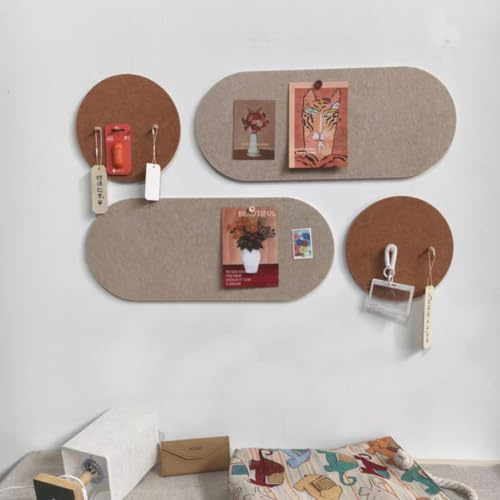 Filz-Pinnwände zum Selbermachen, Pinnwand für Wände, Foto-Display, Visionboard, selbstklebende Wanddekoration, Korktafel, Alternative für Zuhause, Büro, Khaki, 60 + 20 cm, 4 Stück