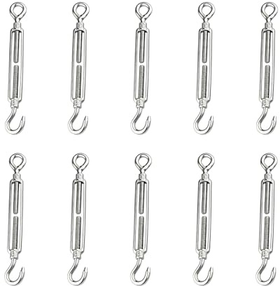 Spannschloss M6 Haken und Auge 304 Edelstahl Kabelspannbeschlag Verstellbarer Drahtseilspanner für Seil Markisen Garten Drahtzaun Spanner (10er Pack)