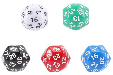LRXIYODE Set da 5 Dadi Numerici 30 Facce in Plastica 3d Multi-faccia per Giochi da Tavolo e Intrattenimento, Giocattolo per Ragazzo Ragazza e Accessori per Feste Colore Casuale