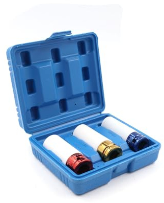 3tlg 1/2 Zoll Alufelgen Schonnüsse Set 17mm 19mm 21mm | Kraft Schoneinsatz Set Radschrauben-Nuss Antrieb Schlagschrauber Nüsse Steckschlüsselsatz Schoneinsätze für Reifenwechsel