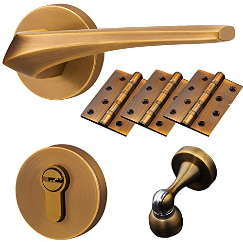 FNUAGXUE Türknauf-Set for den Innenbereich mit Schloss und Schlüssel – robuster Wellentürhebel for Schlafzimmer und Eingang – einfache Installation(ModelC)