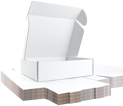 25 x 20 x 7 cm weiße Versandkartons mit Klappdeckel, 25er-Pack | Stabile E-Welle, innen und außen weiß, für Geschenksets, Bastelarbeiten und Versand
