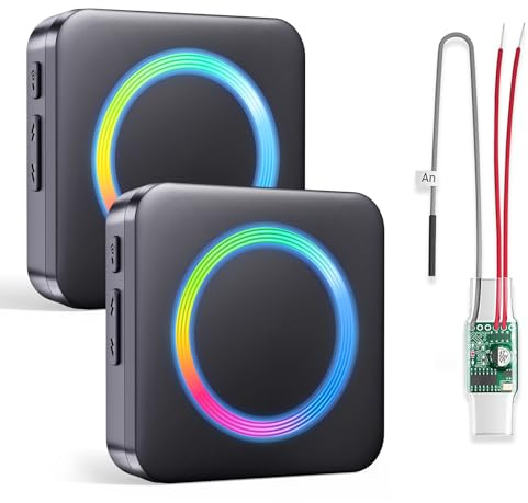 Funksignal Weiterleitung Türklingel für Gegensprechanlage Klingelanlagen | Funk Klingel Erweiterung Set RGB-Licht, 0-110dB & 58 Melodie Empfänger mit 3-24V Funkkonverter