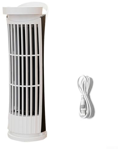 Ventilateur tour sans pales avec flux d'air puissant et veilleuse LED, alimenté par USB avec vitesses de vent réglables pour un confort de refroidissement dans différents paramètres (blanc)