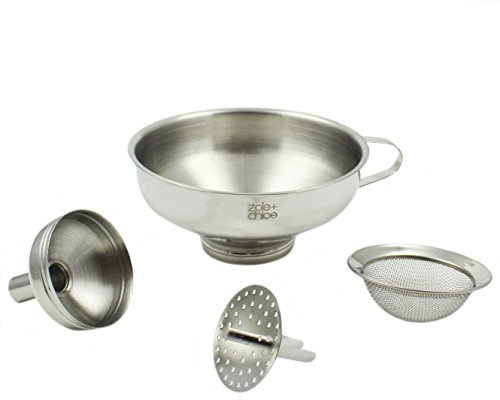Zoie + Chloe 3-in-1 Stainless Steel Funnel Set - Kitchen Funnels with Detachable Fine Mesh Filter & Strainer for Filtering Herbs, Food Bits - Durable Stainless Steel - Ease to Use, Dishwasher Safe