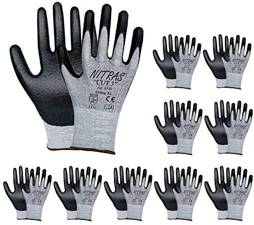 NITRAS 6350 CUT 3 Schnittschutzhandschuhe Arbeitshandschuhe Handschuhe - 10 Paar, Größe:7