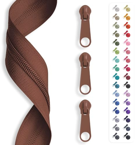 5m Reißverschluss endlos, Spirale 5mm + 10 Schieber/Zipper 27 Farben, Meterware (Mittelbraun)