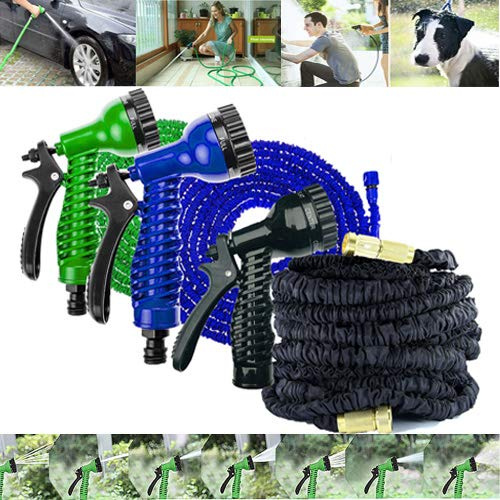 SiKy Expandable Garden Water Hose Pipe Kit Expanding 150FT Long, Attachments, 3/4 to 1/2 Tap Adaptor, Spray Gun Nozzle, Non Kink Flex Watering Set(Green)