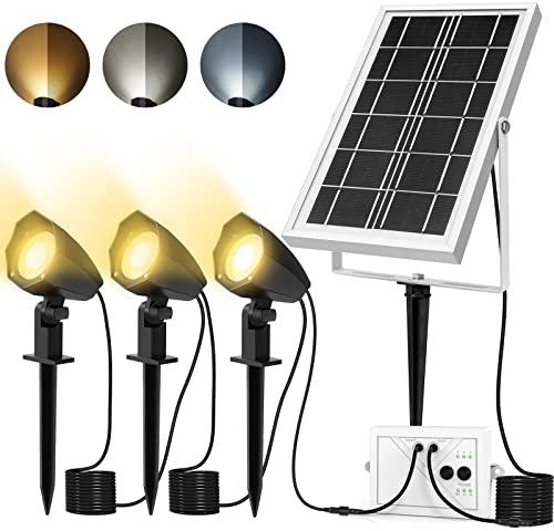 CLY Spot Solaire Exterieur, Lampe Solaire Jardin 2700K-6000K 2 Mode Dynamique Projecteur Solaire 3 luminosité Lumière Solaire Extérieure 5000mAh Eclairage Exterieur IP66 pour Halloween Noël