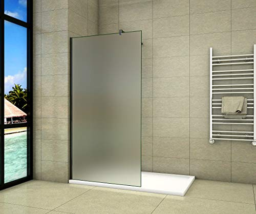 Aica Sanitär Duschwand Walk In Dusche 110cm Duschabtrennung 10mm NANO Milchglas Glas Duschtrennwand 200cm Höhe Splitterschutzfolie mit Schwarzen Anbauteilen