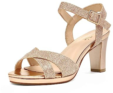 DREAM PAIRS Women's Chunky Heels Open Toe Ankle Strap Sparkly Heels Pump Sandals,Size 9.5,Champagne/Glitter,ICE-1