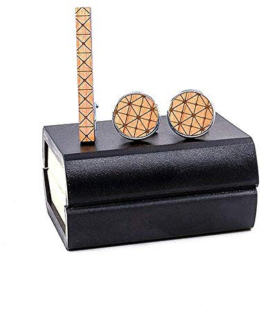 Uteruik Herren Manschettenknöpfe Krawattennadel Holz Karomuster Bedruckt Krawattennadel für Herren Hochzeit Party Geschenke mit Geschenkbox (#B)