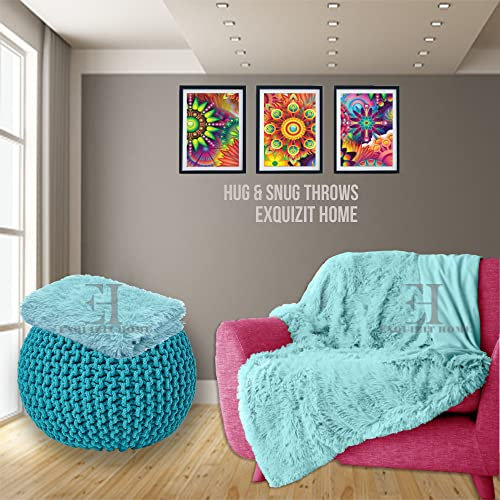 Luxury Hug and Snug Cuddles Fluffy Faux Fur Sherpa Teddy Fleece Reversible Throw Sofa Bed Super Soft Warm and Cosy Blanket Throw Duck Egg 150cm x 200cm Approximate