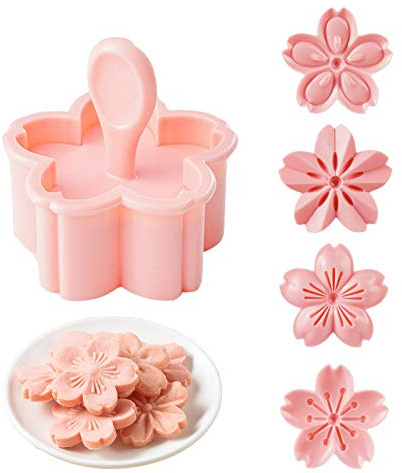 HAGBOU Cookie Press, 4 Styles Cookie Stamps Cherry Blossom Cookie Cutters Mold for Flower Cookies Pastry Accessories (Pink)