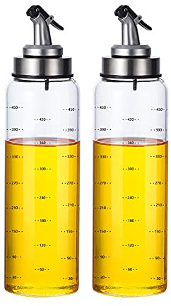MHTECH Ölflasche, Tropfspitze aus Edelstahl und Glasflasche mit genauer Teilung. Zum Kochen, Grillen, BPA-frei, Staub- und auslaufsicher. Essig- & Ölspender (500ml-anyashi)