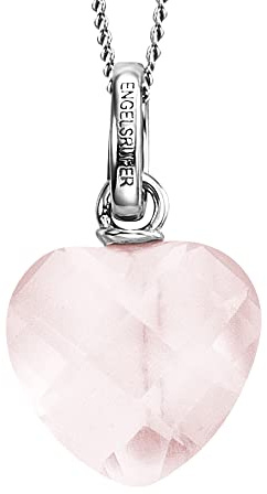 Engelsrufer Damen Halskette aus Sterling Silber mit Rosenquarz Stein in Herzform - Karabinerverschluss - nickelfrei - Gesamtlänge 50 cm