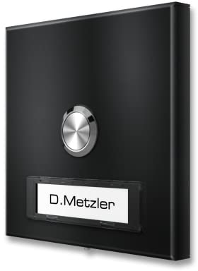 Metzler campanello da parete quadrato in nero intenso RAL 9005 con targhetta nome intercambiabile – dimensioni: 10 x 10 cm