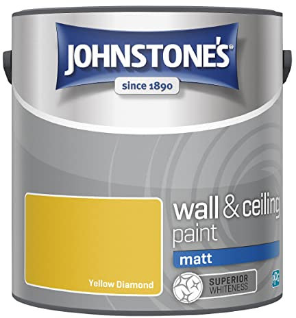 Johnstone's - Wall & Ceiling Paint - Yellow Diamond - Matt Finish - Emulsion Paint - Fantastic Coverage - Easy to Apply - Dry in 1-2 Hours - 12m2 Coverage per Litre - 2.5L