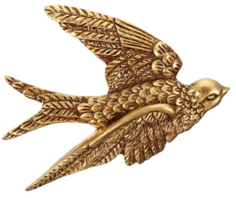 DOITOOL Wanddeko Vogel Wandskulptur Harz Retro Schwalben Golden Wandschmuck Wandkunst Büro Garten Zaun Wand Haustür Wohnzimmer Schlafzimmer Restaurant Cafe Party Dekoration