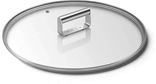 Smeg, CKFL3001, flacher Deckel aus gehärtetem Glas, Durchmesser 30 cm, Edelstahlgriff, Dampfauslass, kompatibel mit Kochgeschirrprodukten, 31,5 x 31,5 x 5,7 cm