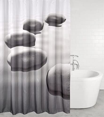 Duschvorhang 240x200 Stein Duschrollo Wasserabweisend Anti-Schimmel mit 12 Duschvorhangringen, 3D Bedrucktshower Shower Curtains, für Duschrollo für Badewanne Dusche