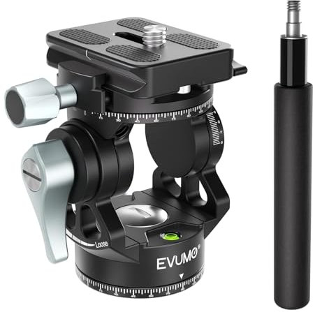 EVUMO Mini trépied, tête de trépied double panoramique 360 °, tête fluide pivotante Pan Tilt Head, compatible Arca-Swiss, DSLR, fermetures indépendantes